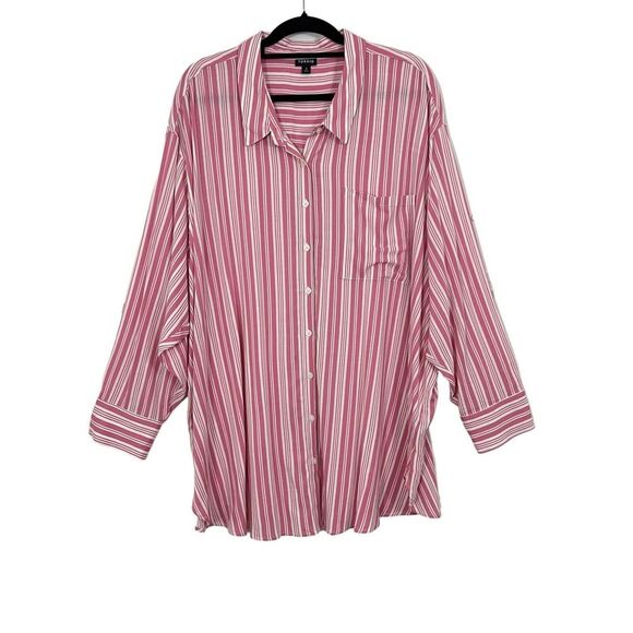 Torrid Womens Size 4X Pink White Rayon Slub Drop Shoulder Button-Front Shirt - Picture 1 of 4